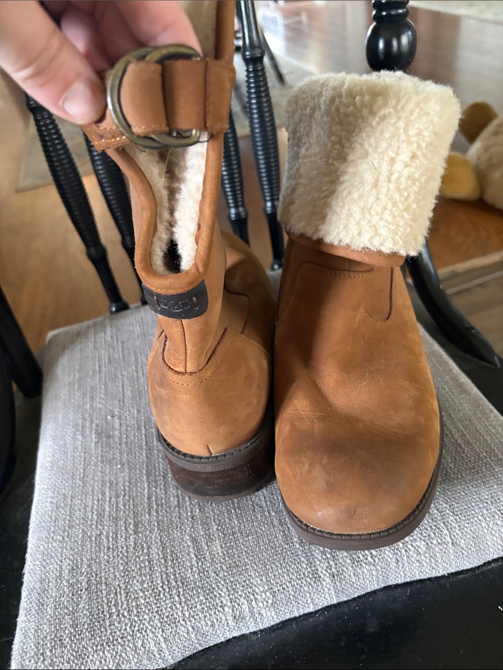 UGG Chestnut Brown Shearling Cuff Heeled Boots